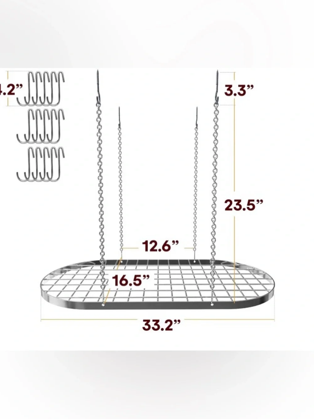 Hanging Pot Rack - Ceiling Mount Kitchen Organizer for Pots